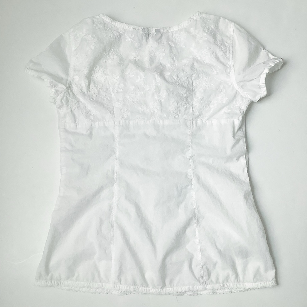Eddie Bauer White Lace-Trim Button Front Blouse - Picture 3 of 3
